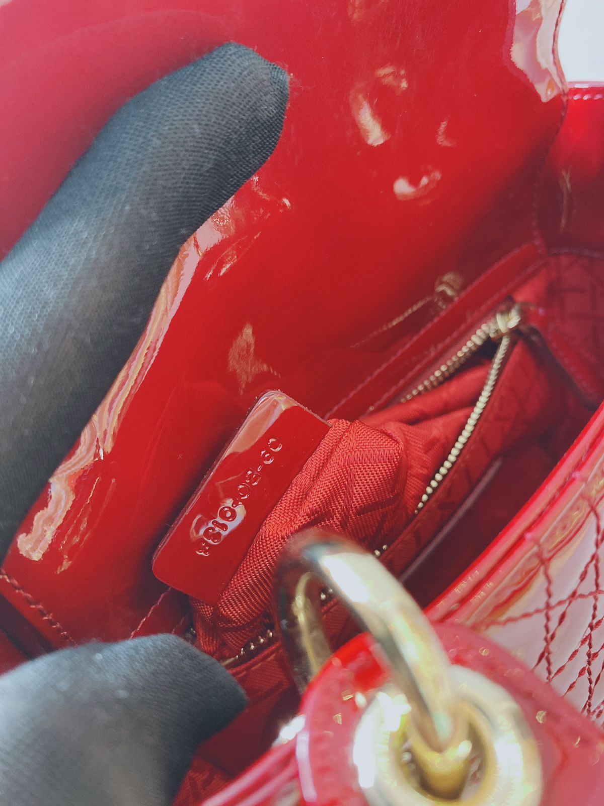RED PATENT LEATHER MINI LADY DIOR BAG