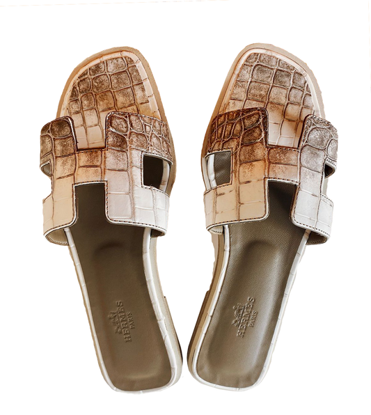 BLANC CROCODILE HIMALAYA MATTE NILOTICUS ORAN SANDALS 36.5
