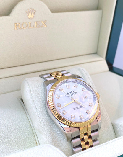 DATEJUST 36 18K YELLOW GOLD/STEEL MOP DIAMOND DIAL 36MM WATCH
