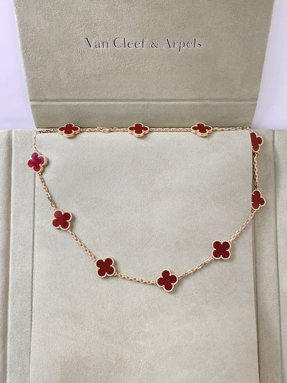 VINTAGE ALHAMBRA CARNELIAN 18K YELLOW GOLD 10 MOTIF STATION NECKLACE