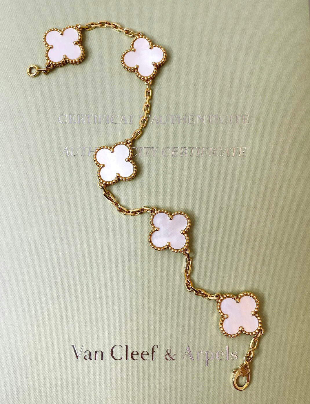 18K YELLOW GOLD AND MOTHER OF PEARL 5 MOTIFS VINTAGE ALHAMBRA BRACELET
