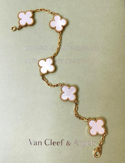 18K YELLOW GOLD AND MOTHER OF PEARL 5 MOTIFS VINTAGE ALHAMBRA BRACELET