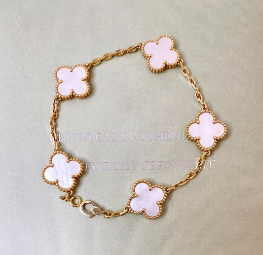 18K YELLOW GOLD AND MOTHER OF PEARL 5 MOTIFS VINTAGE ALHAMBRA BRACELET