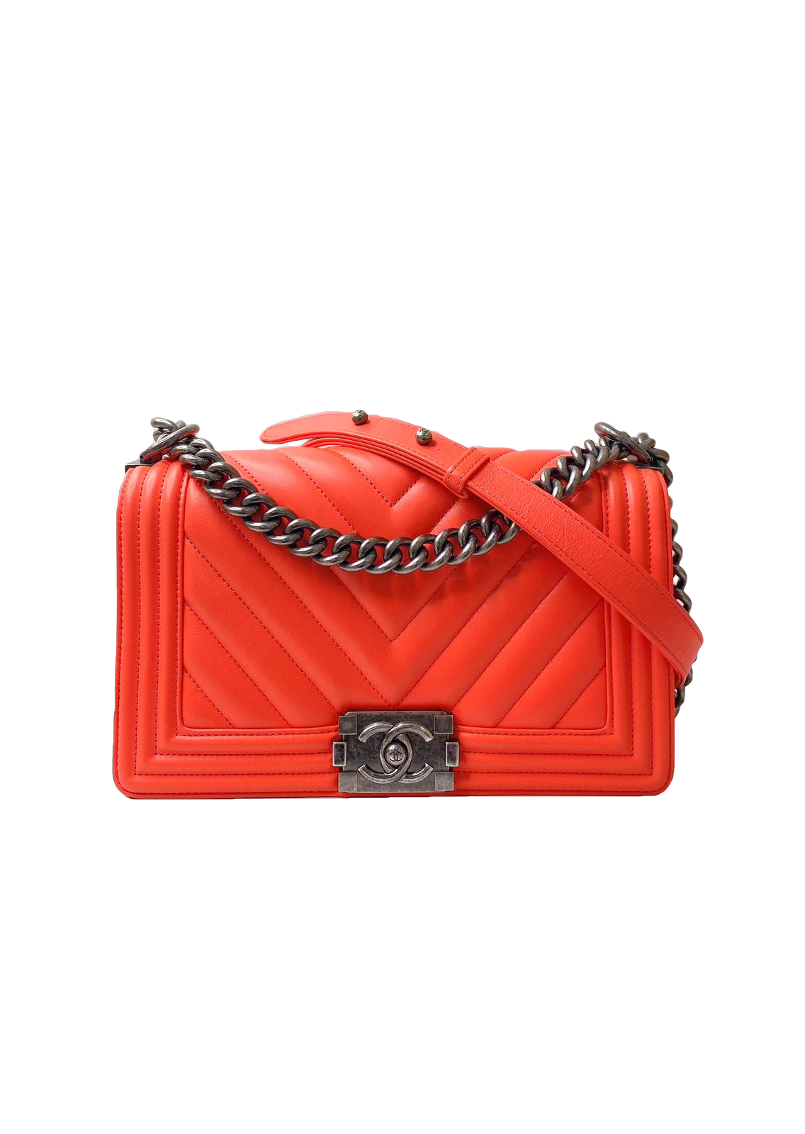 ORANGE CHEVRON LAMBSKIN LEATHER MEDIUM BOY BAG