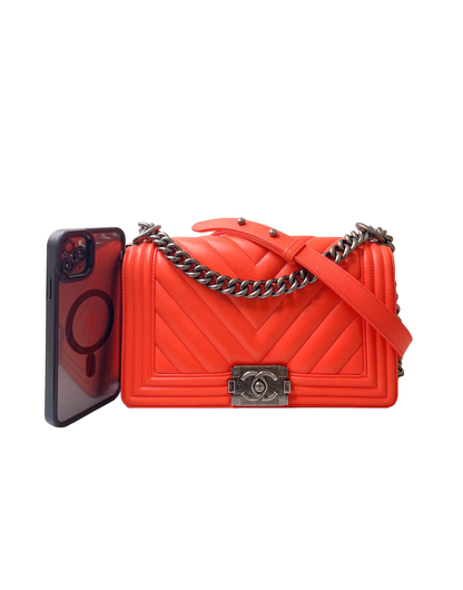 ORANGE CHEVRON LAMBSKIN LEATHER MEDIUM BOY BAG