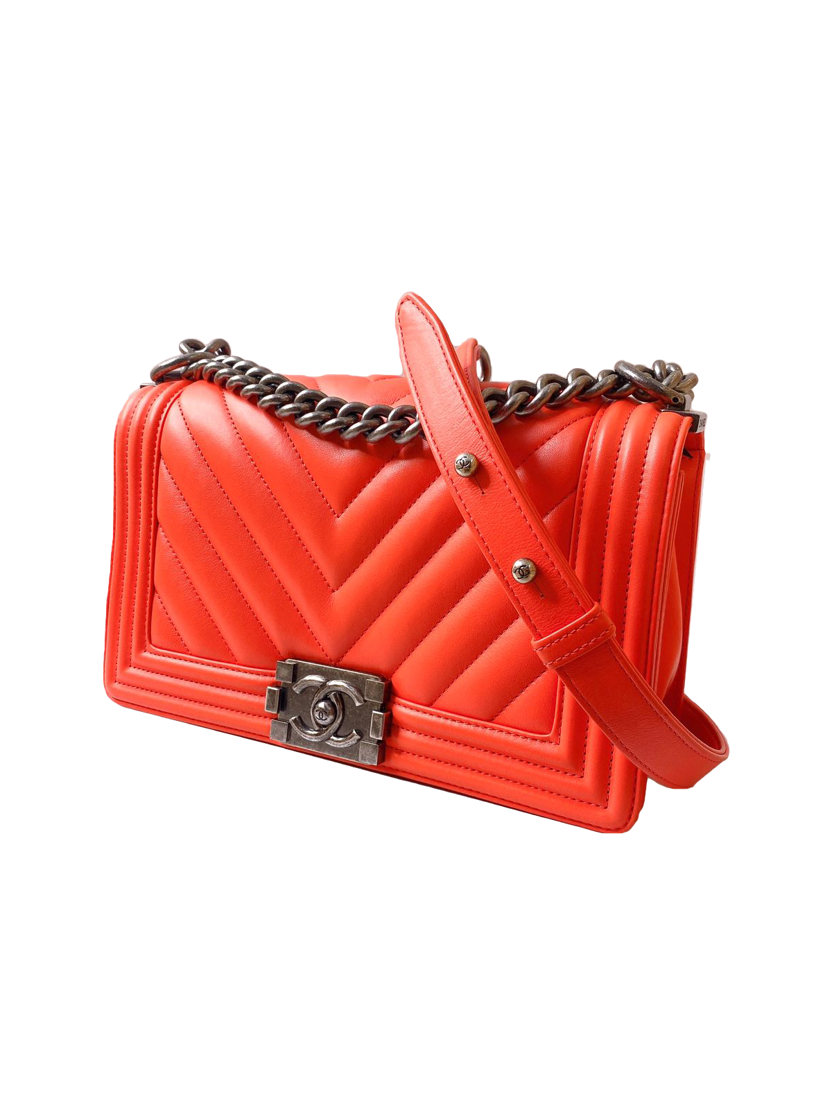 ORANGE CHEVRON LAMBSKIN LEATHER MEDIUM BOY BAG