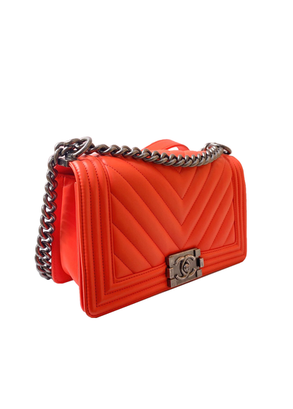 ORANGE CHEVRON LAMBSKIN LEATHER MEDIUM BOY BAG