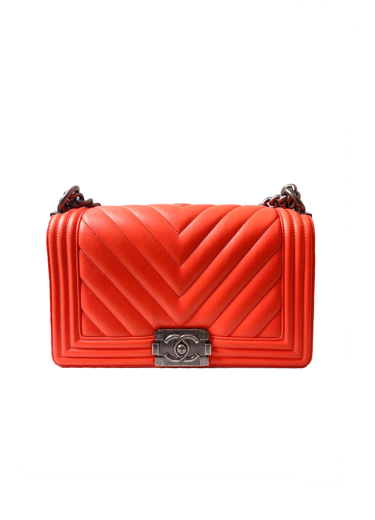 ORANGE CHEVRON LAMBSKIN LEATHER MEDIUM BOY BAG