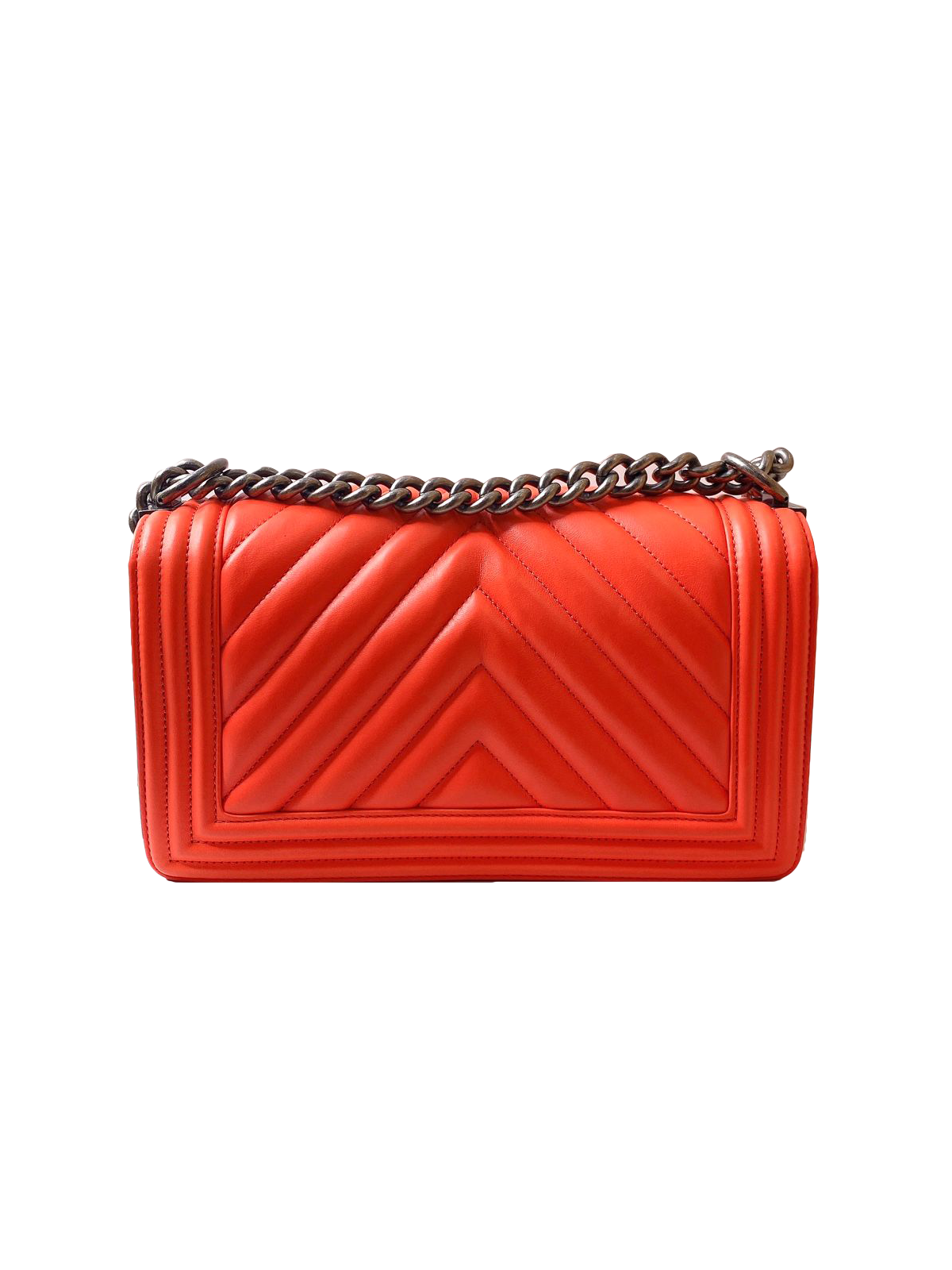 ORANGE CHEVRON LAMBSKIN LEATHER MEDIUM BOY BAG