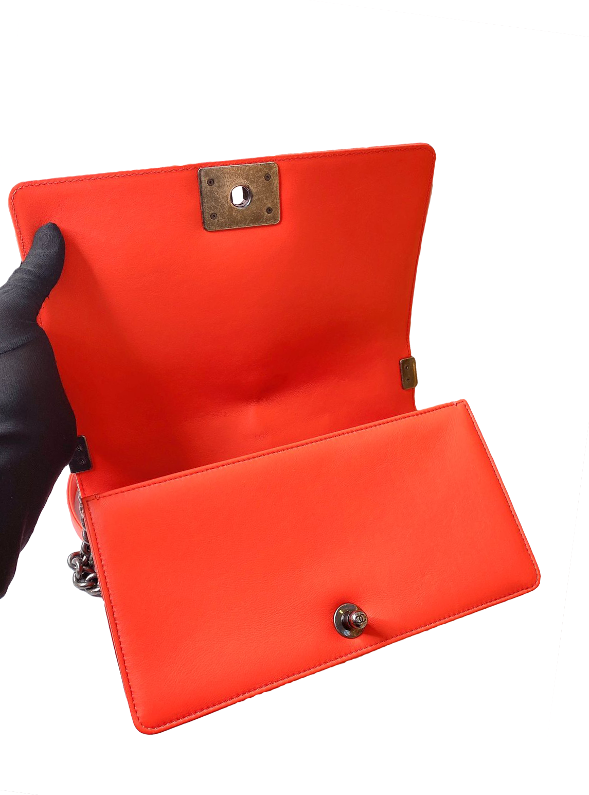 ORANGE CHEVRON LAMBSKIN LEATHER MEDIUM BOY BAG