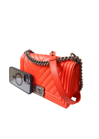 ORANGE CHEVRON LAMBSKIN LEATHER MEDIUM BOY BAG
