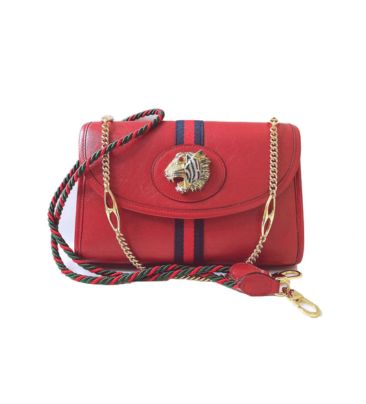 RED LEATHER SMALL RAJAH SLUM FLAP SHOULDER BAG