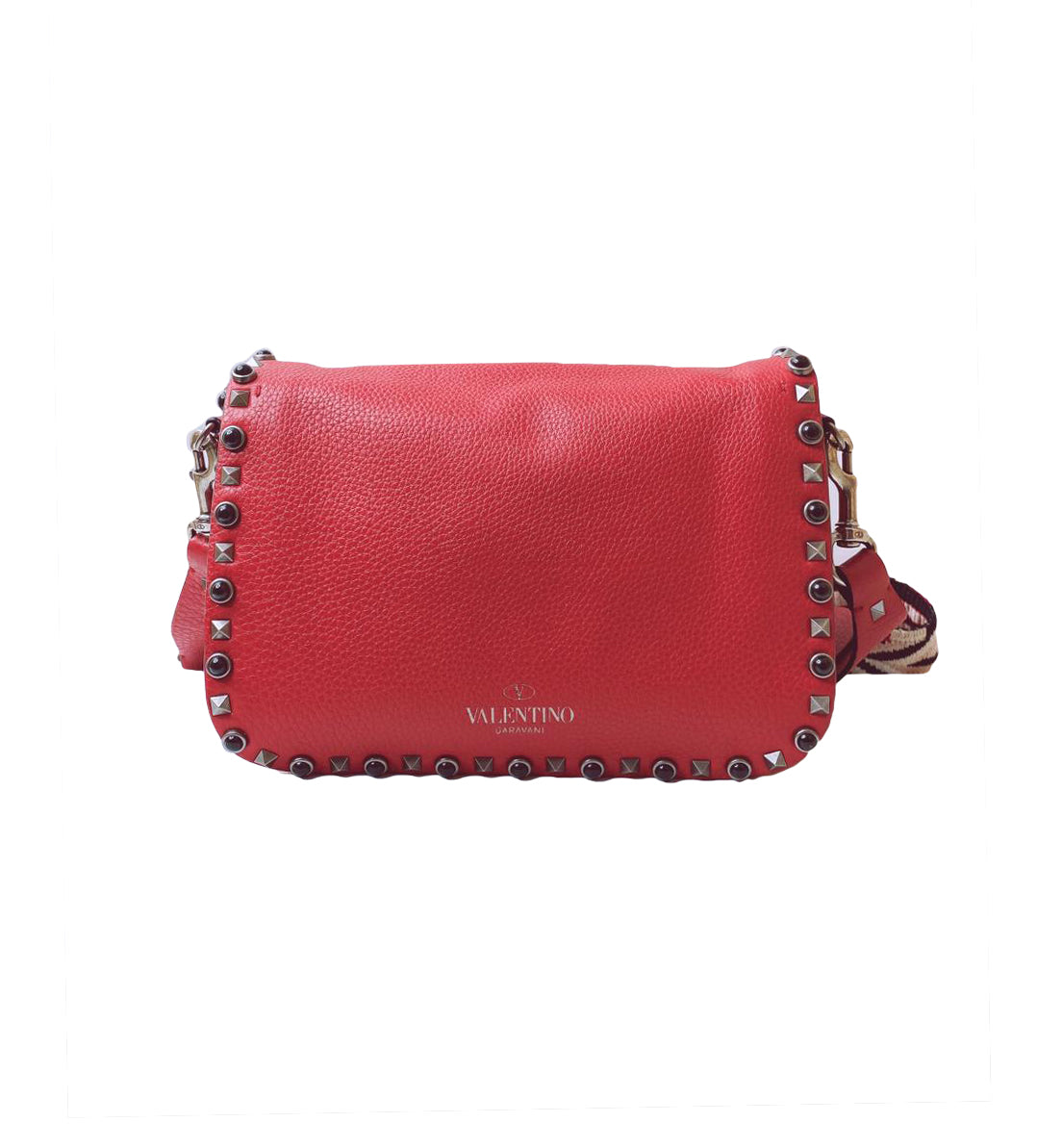 RED LEATHER GUITAR ROLLING ROCKSTUD SHOULDER BAG
