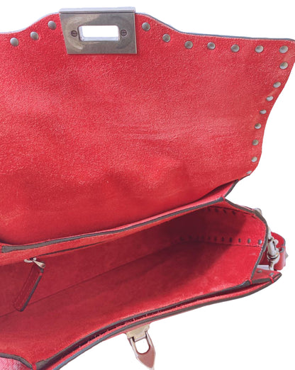 RED LEATHER GUITAR ROLLING ROCKSTUD SHOULDER BAG