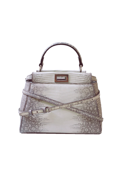 FENDI WHITE/GRAY LIZARD LEATHER MINI PEEKABOO BAG