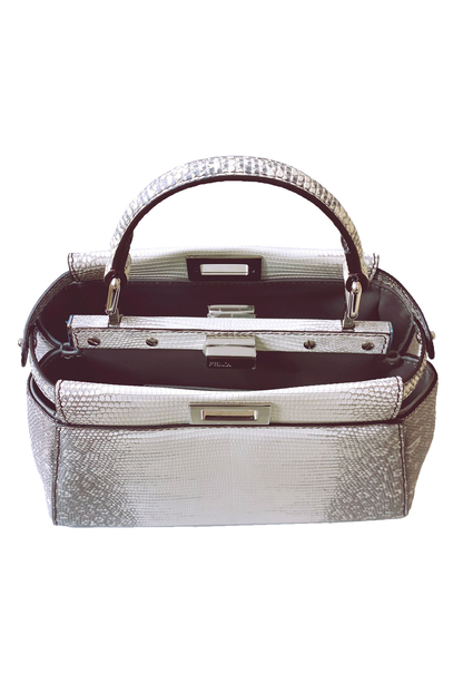 FENDI WHITE/GRAY LIZARD LEATHER MINI PEEKABOO BAG