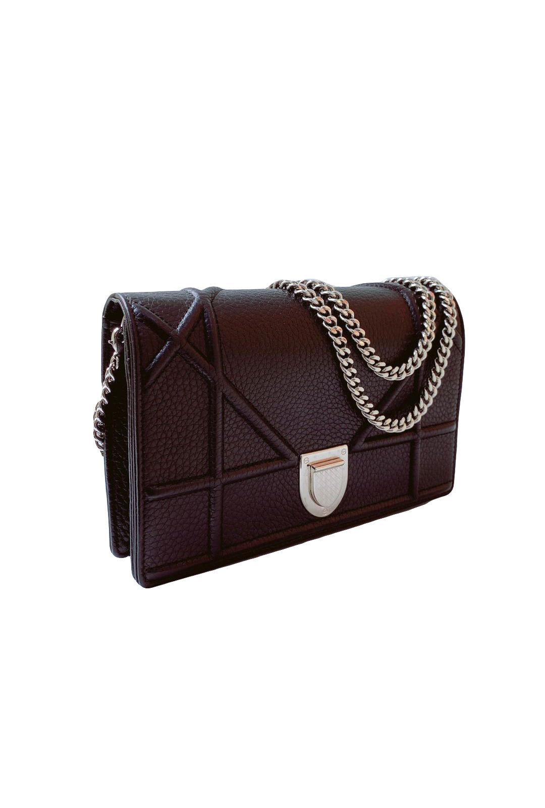 BLACK LEATHER DIORAMA WALLET ON CHAIN