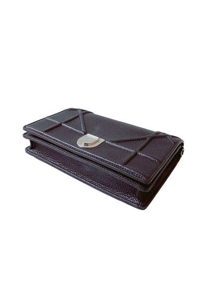 BLACK LEATHER DIORAMA WALLET ON CHAIN