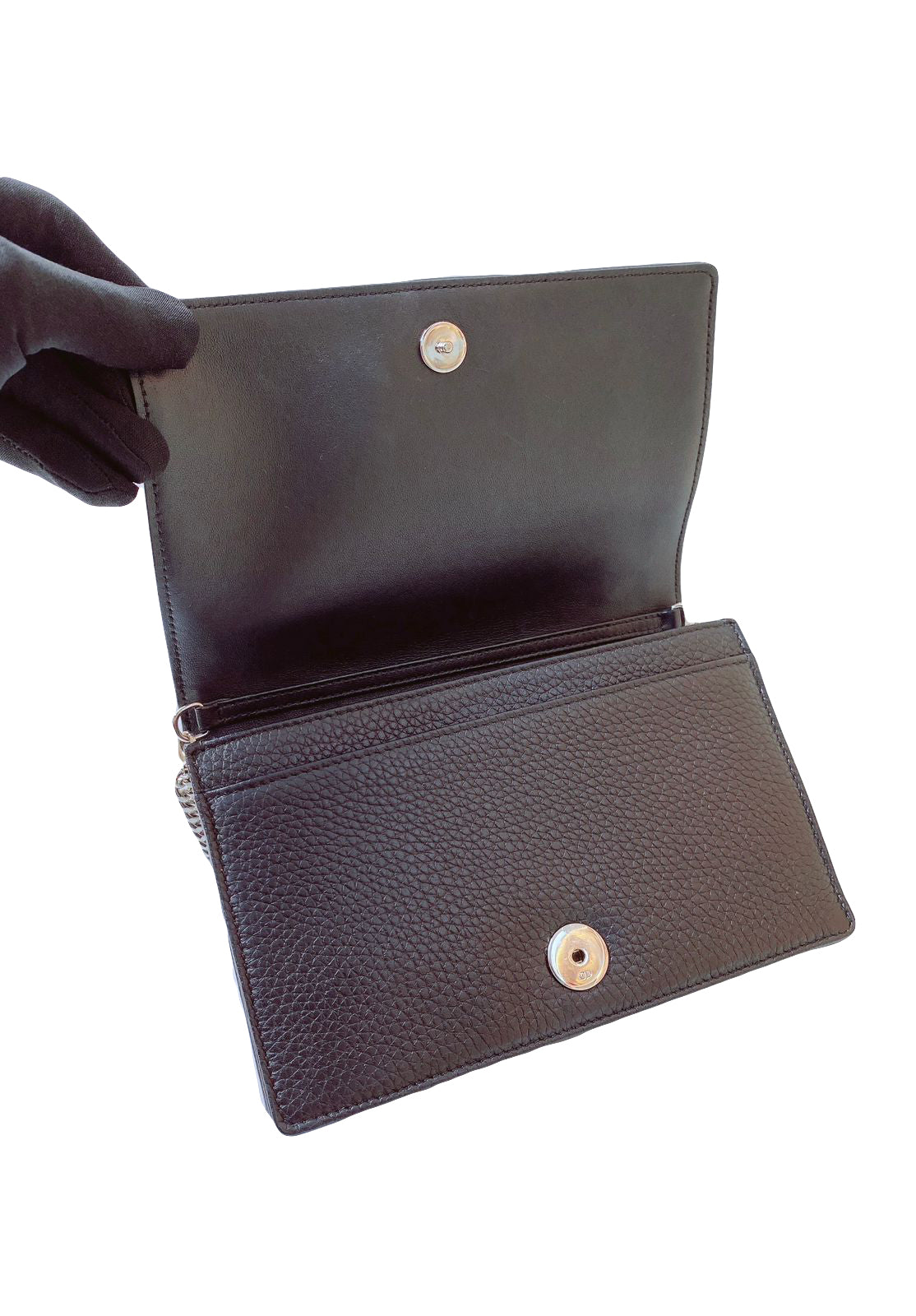 BLACK LEATHER DIORAMA WALLET ON CHAIN