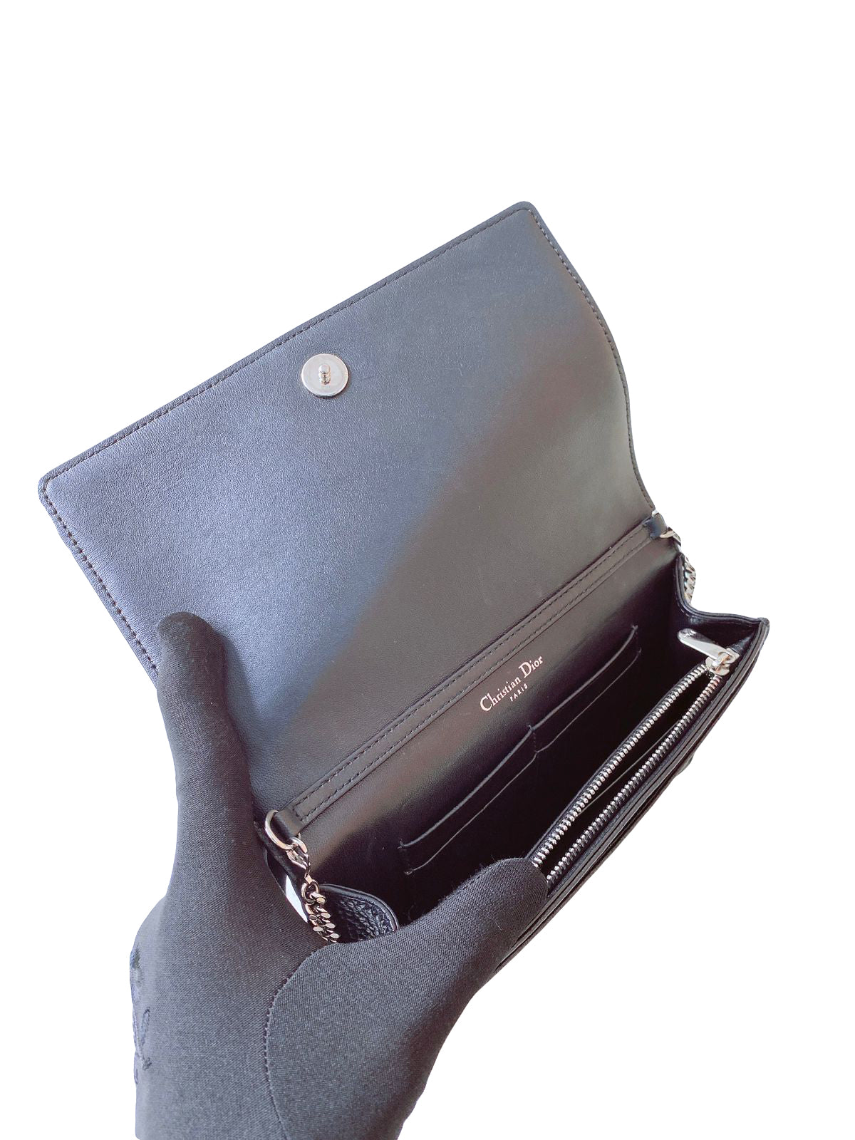 BLACK LEATHER DIORAMA WALLET ON CHAIN