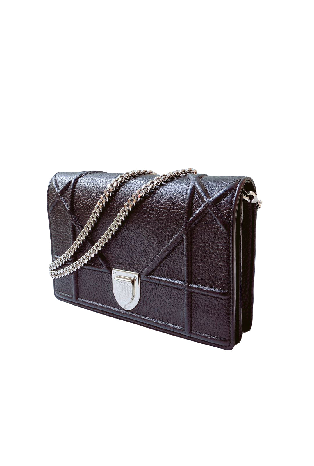 BLACK LEATHER DIORAMA WALLET ON CHAIN