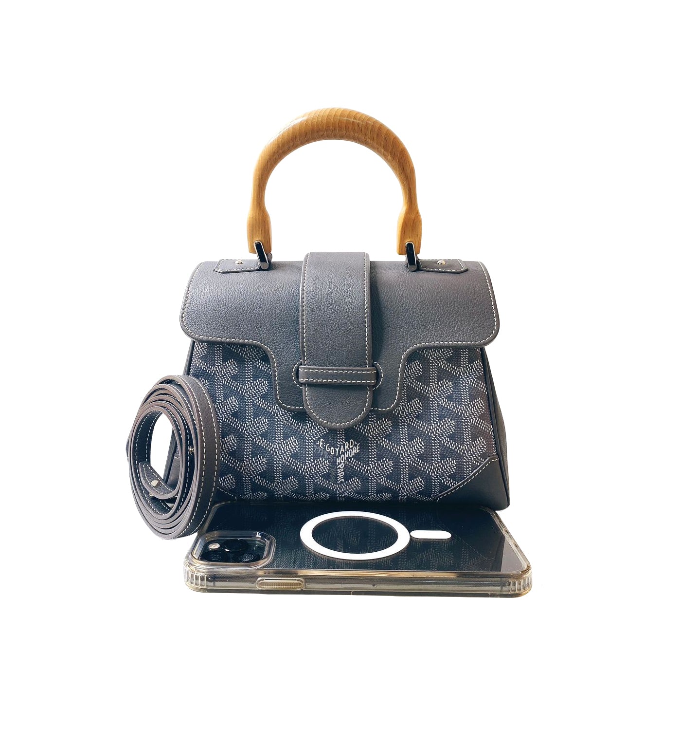 GRAY GOYARDINE MINI SAIGON HANDBAG