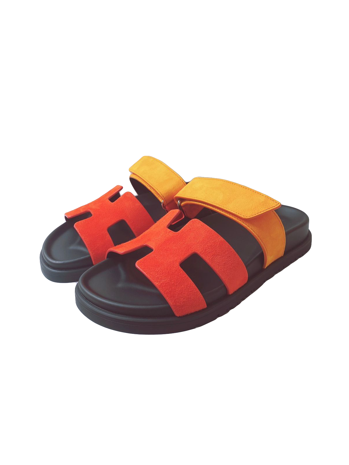 VIBRANT ORANGE AND RED SUADE AND GOATSKIN CHYPRE SANDALS  SIZE36