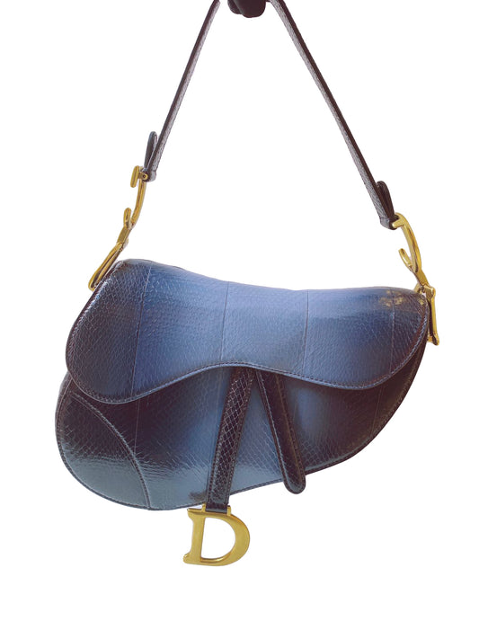 BLUE PYTHON MEDIUM SADDLE  BAG