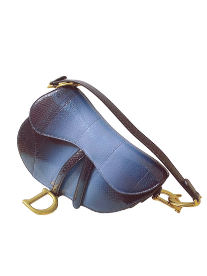 BLUE PYTHON MEDIUM SADDLE  BAG