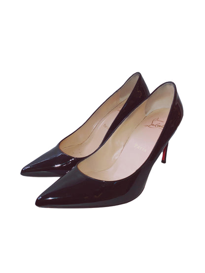 BLACK PATENT LEATHER POINTED TOE PUMPS 37