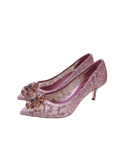 LIGHT PURPLE LACE BELLUCI CRYSTAL PUMPS 37