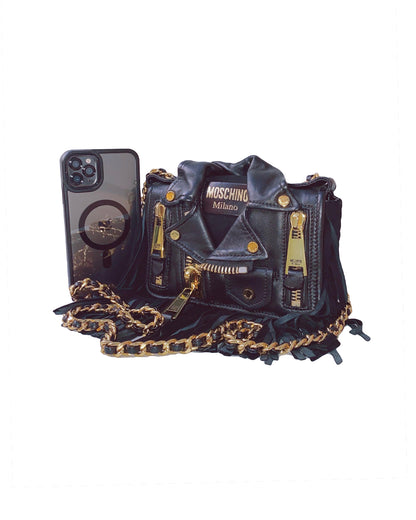 BLACK FRINGE JACKET SHOULDER BAG
