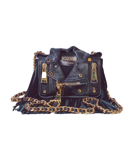 BLACK FRINGE JACKET SHOULDER BAG