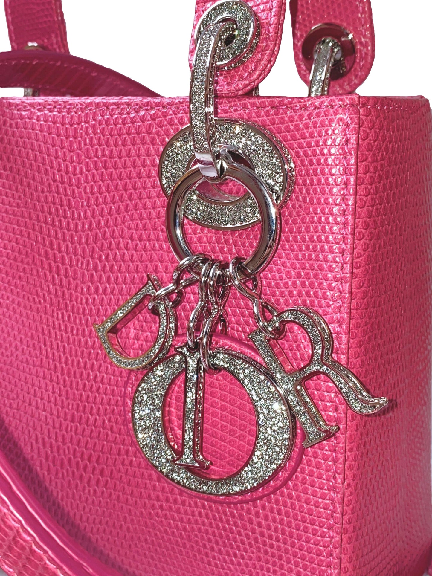 PINK LIZARD SWAROVSKI CRYSTAL MINI LADY DIOR HANDBAG