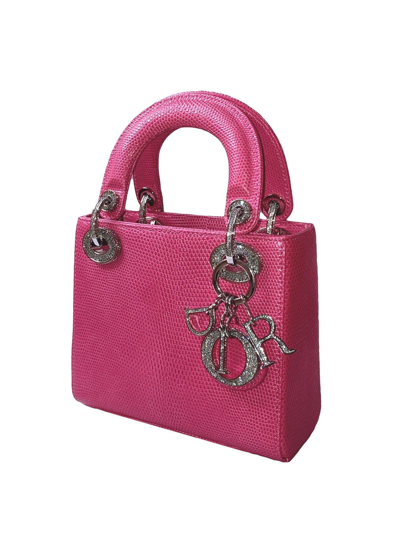 PINK LIZARD SWAROVSKI CRYSTAL MINI LADY DIOR HANDBAG