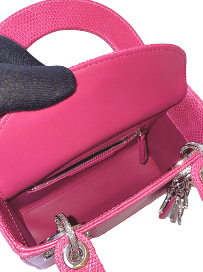 PINK LIZARD SWAROVSKI CRYSTAL MINI LADY DIOR HANDBAG