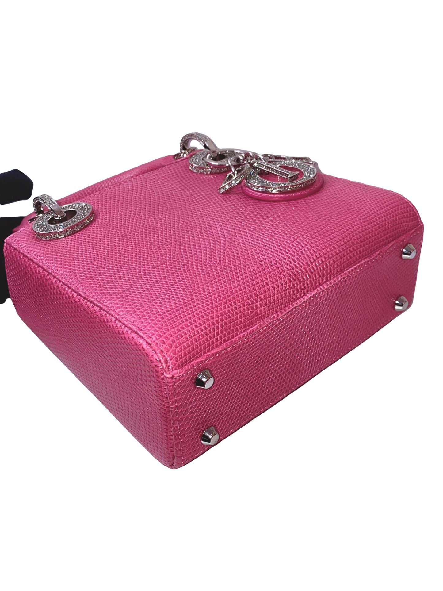 PINK LIZARD SWAROVSKI CRYSTAL MINI LADY DIOR HANDBAG