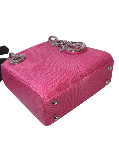 PINK LIZARD SWAROVSKI CRYSTAL MINI LADY DIOR HANDBAG
