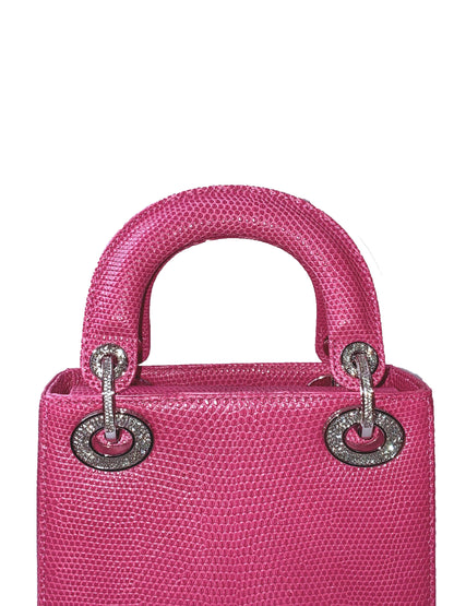 PINK LIZARD SWAROVSKI CRYSTAL MINI LADY DIOR HANDBAG