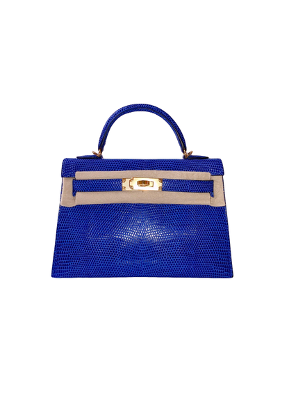KELLY MINI 20 LIZARD NILOTICUS BLEU SAPHIRE WITH GOLD HARDWARE