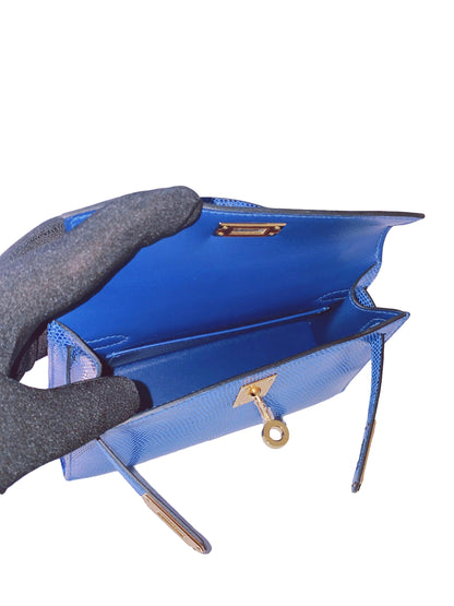 KELLY MINI 20 LIZARD NILOTICUS BLEU SAPHIRE WITH GOLD HARDWARE