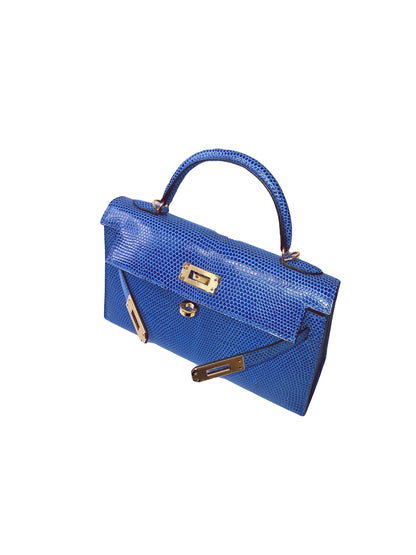 KELLY MINI 20 LIZARD NILOTICUS BLEU SAPHIRE WITH GOLD HARDWARE