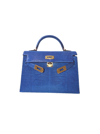KELLY MINI 20 LIZARD NILOTICUS BLEU SAPHIRE WITH GOLD HARDWARE