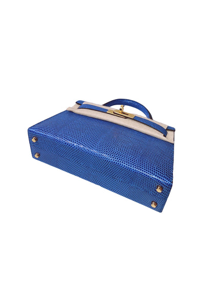 KELLY MINI 20 LIZARD NILOTICUS BLEU SAPHIRE WITH GOLD HARDWARE