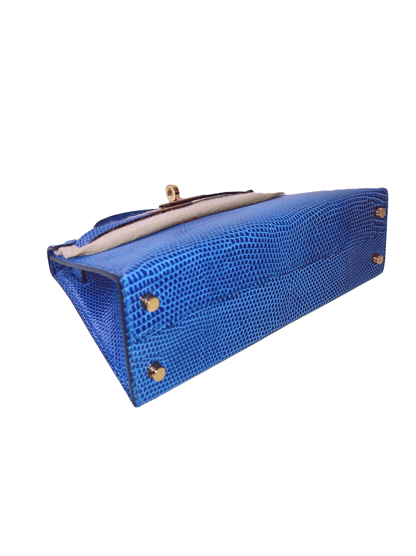 KELLY MINI 20 LIZARD NILOTICUS BLEU SAPHIRE WITH GOLD HARDWARE