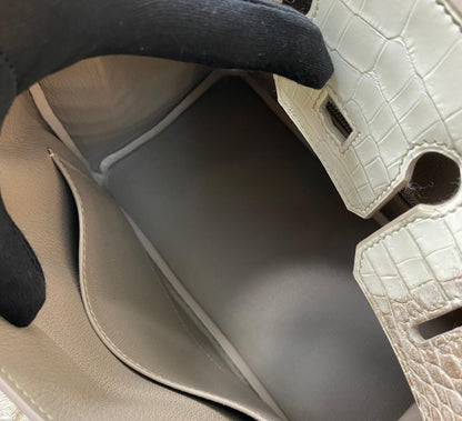 BIRKIN 25 HIMALAYA NILOTICUS CROCODILE 18K WHITE GOLD AND DIAMOND ENCRUSTED HARDWARE