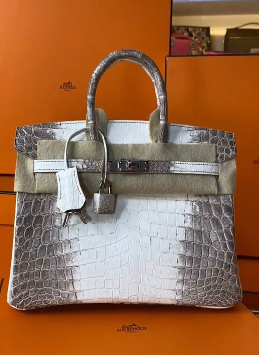 BIRKIN 25 NILOTICUS CROCODILE HIMALAYA BLANC WITH PALLADIUM HARDWARE