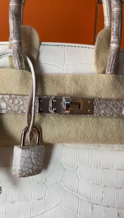 BIRKIN 25 NILOTICUS CROCODILE HIMALAYA BLANC WITH PALLADIUM HARDWARE