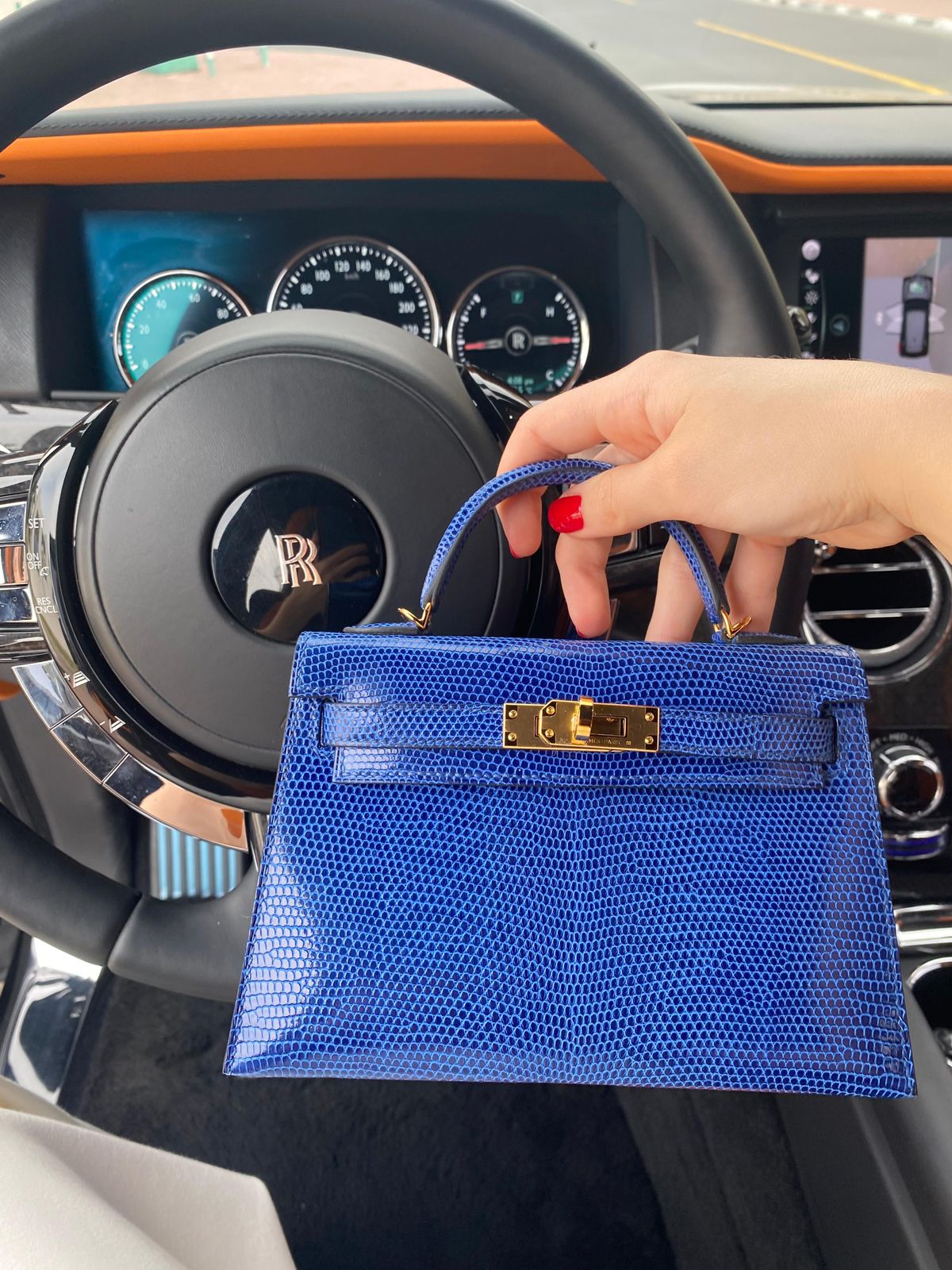 KELLY MINI 20 LIZARD NILOTICUS BLEU SAPHIRE WITH GOLD HARDWARE