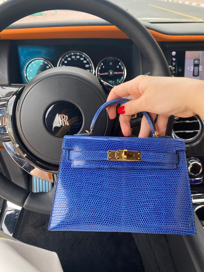 KELLY MINI 20 LIZARD NILOTICUS BLEU SAPHIRE WITH GOLD HARDWARE